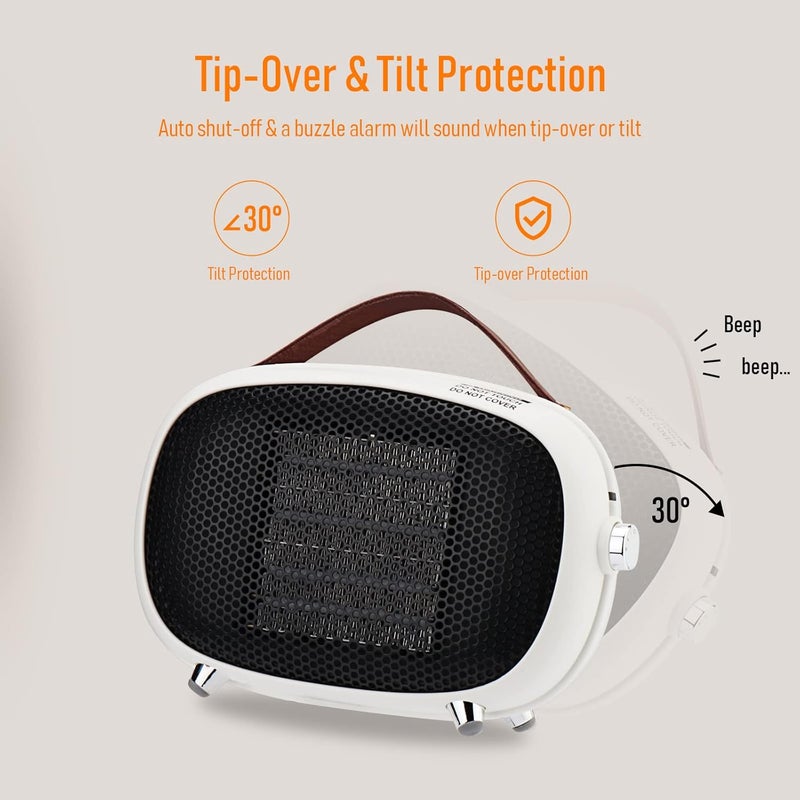 Teioe Space Heater, Mini Electric Space Heater 800W/400W, Small PTC Ceramic Heater with Tip-Over and Overheat Protection, 3 Operating Modes, Space Heaters for Indoor, Office, Bedroom and Desk (White) - Image 4